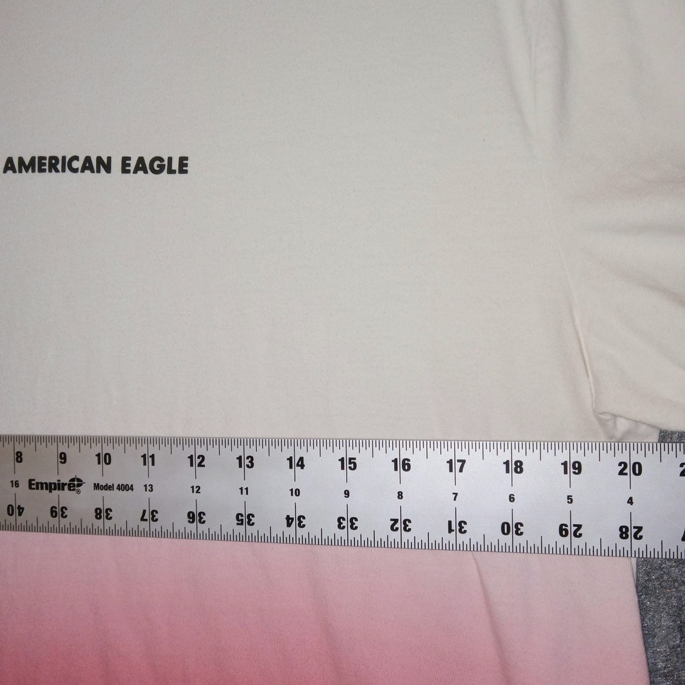 American Eagle T-Shirt Mens Large White Red Ombre Dip Dye Logo Tee - Picture 7 of 8